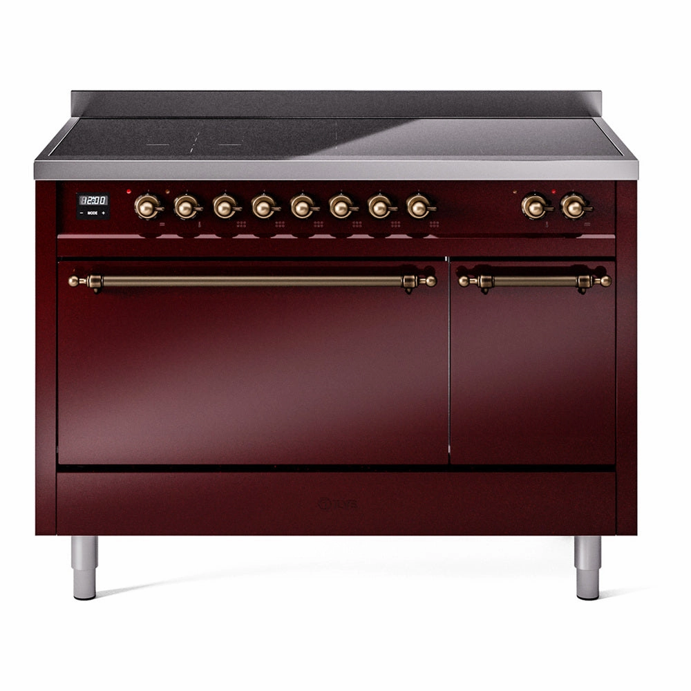 Ilve UPI486QNMPBUB Nostalgie Ii 48 Inch Electric Freestanding Range In Burgundy With Bronze Trim Freestanding Ranges freestanding dual fuel range 30 inch
