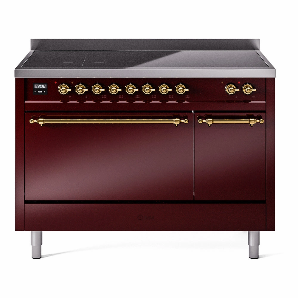 Ilve UPI486QNMPBUG Nostalgie Ii 48 Inch Electric Freestanding Range In Burgundy With Brass Trim Freestanding Ranges freestanding dual fuel range 30 inch