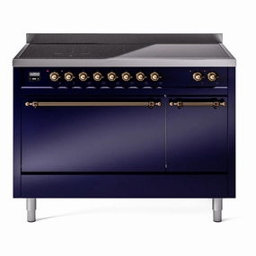 Ilve UPI486QNMPMBB Nostalgie Ii 48 Inch Electric Freestanding Range In Blue With Bronze Trim Freestanding Ranges freestanding dual fuel range 30 inch
