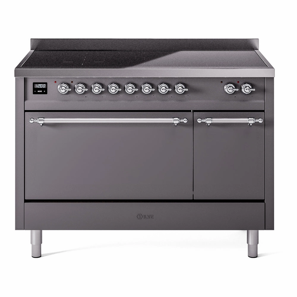 Ilve UPI486QNMPMGC Nostalgie Ii 48 Inch Electric Freestanding Range In Matte Graphite With Chrome Trim Freestanding Ranges freestanding dual fuel range 30 inch