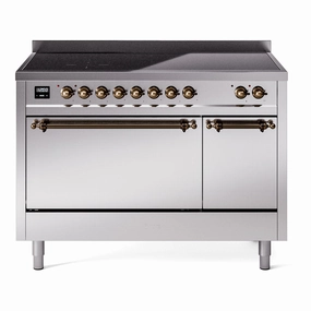 Ilve UPI486QNMPSSB Nostalgie Ii 48 Inch Electric Freestanding Range In Stainless Steel With Bronze Trim Freestanding Ranges freestanding dual fuel range 30 inch