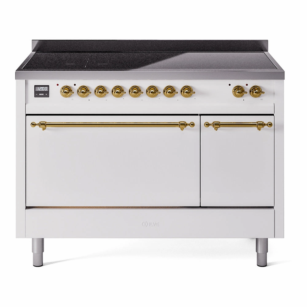 Ilve UPI486QNMPWHG Nostalgie Ii 48 Inch Electric Freestanding Range In White With Brass Trim Freestanding Ranges freestanding dual fuel range 30 inch