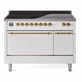 Ilve UPI486QNMPWHG Nostalgie Ii 48 Inch Electric Freestanding Range In White With Brass Trim Freestanding Ranges freestanding dual fuel range 30 inch
