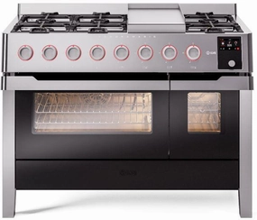 Ilve UPM12FDS3SS Panoramagic 48 Inch Dual Fuel Natural Gas Freestanding Range In Stainless Steel With Trim Freestanding Ranges freestanding dual fuel range 30 inch