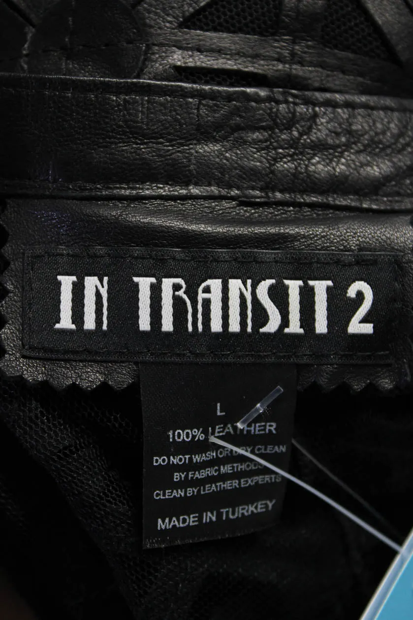In Transit 2 Womens Black Leather Mesh Crew Neck Long Sleeve Jacket