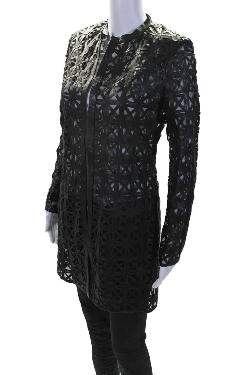 In Transit 2 Womens Black Leather Mesh Crew Neck Long Sleeve Jacket
