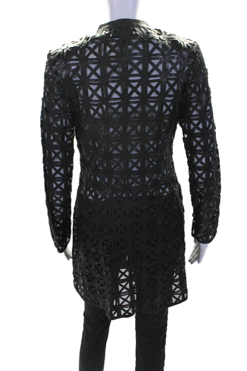 In Transit 2 Womens Black Leather Mesh Crew Neck Long Sleeve Jacket