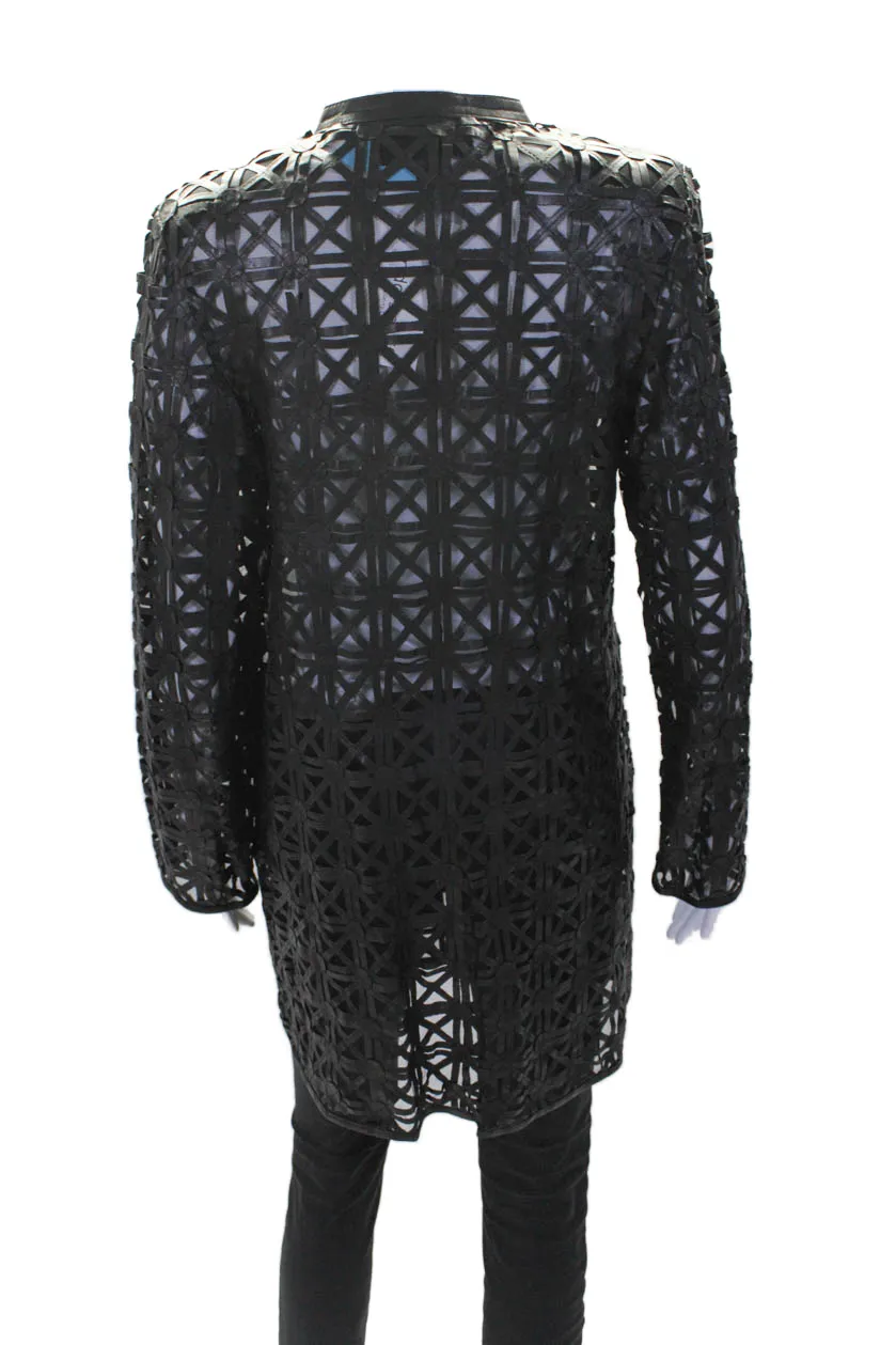 In Transit 2 Womens Black Leather Mesh Crew Neck Long Sleeve Jacket