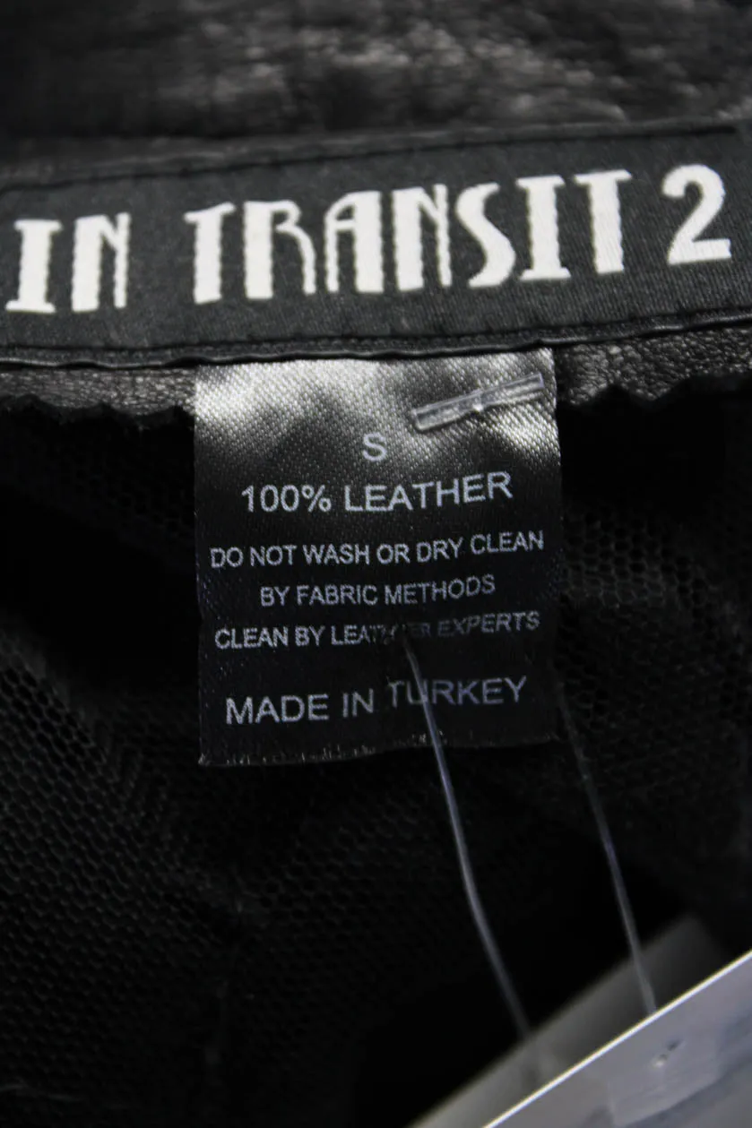 In Transit 2 Womens Black Leather Mesh Crew Neck Long Sleeve Jacket