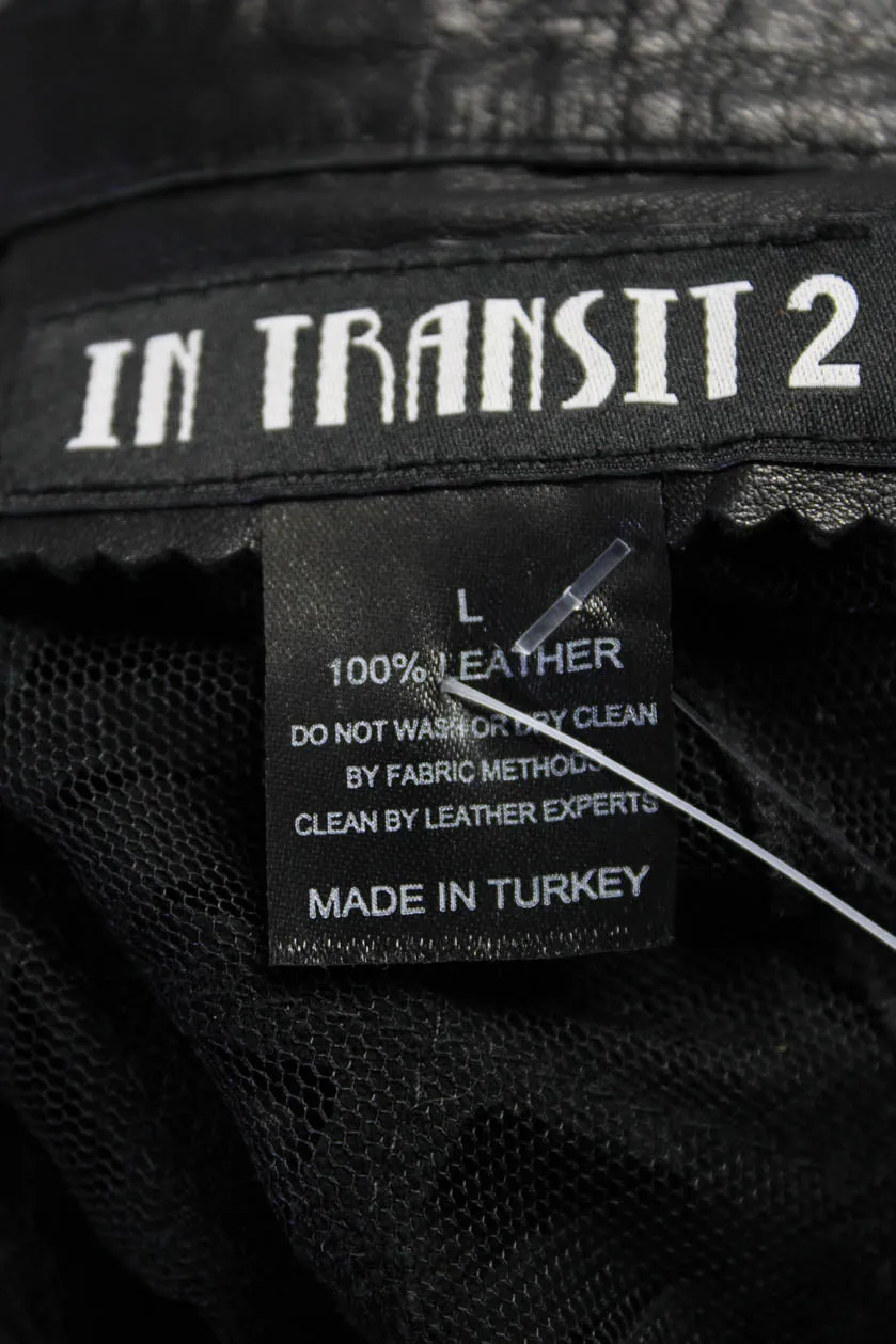 In Transit 2 Womens Black Leather Mesh Crew Neck Long Sleeve Jacket