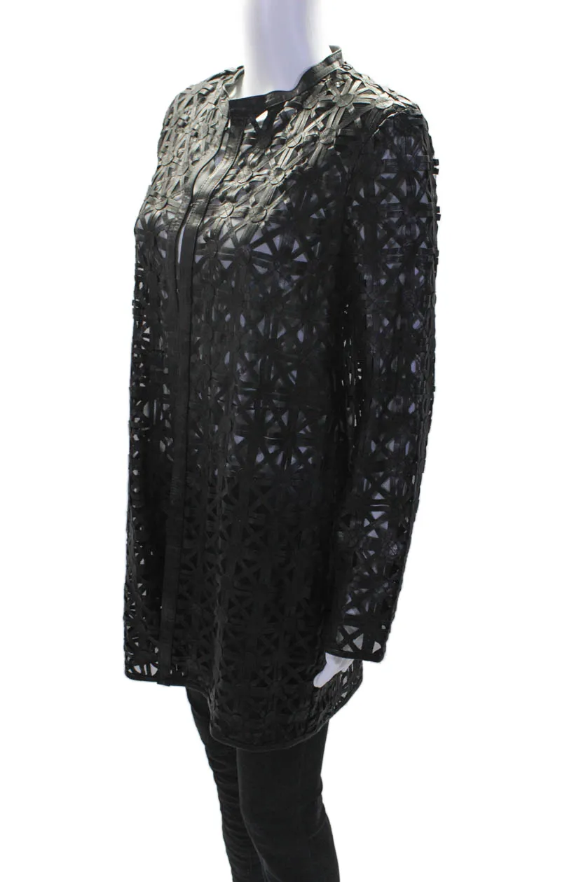 In Transit 2 Womens Black Leather Mesh Crew Neck Long Sleeve Jacket