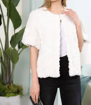 Jody Faux Fur Flower Swirls Jacket In Cream