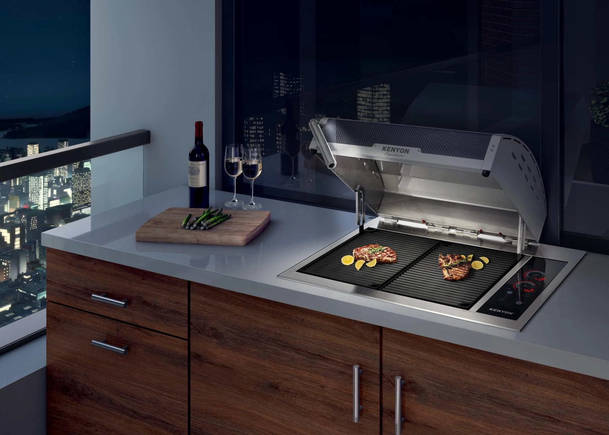 Kenyon B70429NHCF BLACK CARBON FIBER LID WITH LIGHTED HANDLE Signature Grill