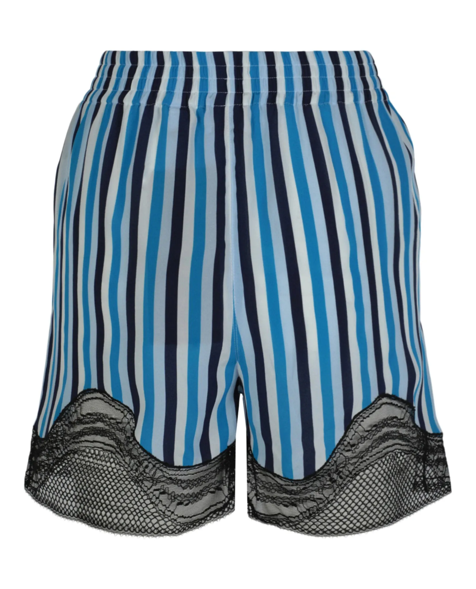 Lace-Trim Stripe Silk Shorts