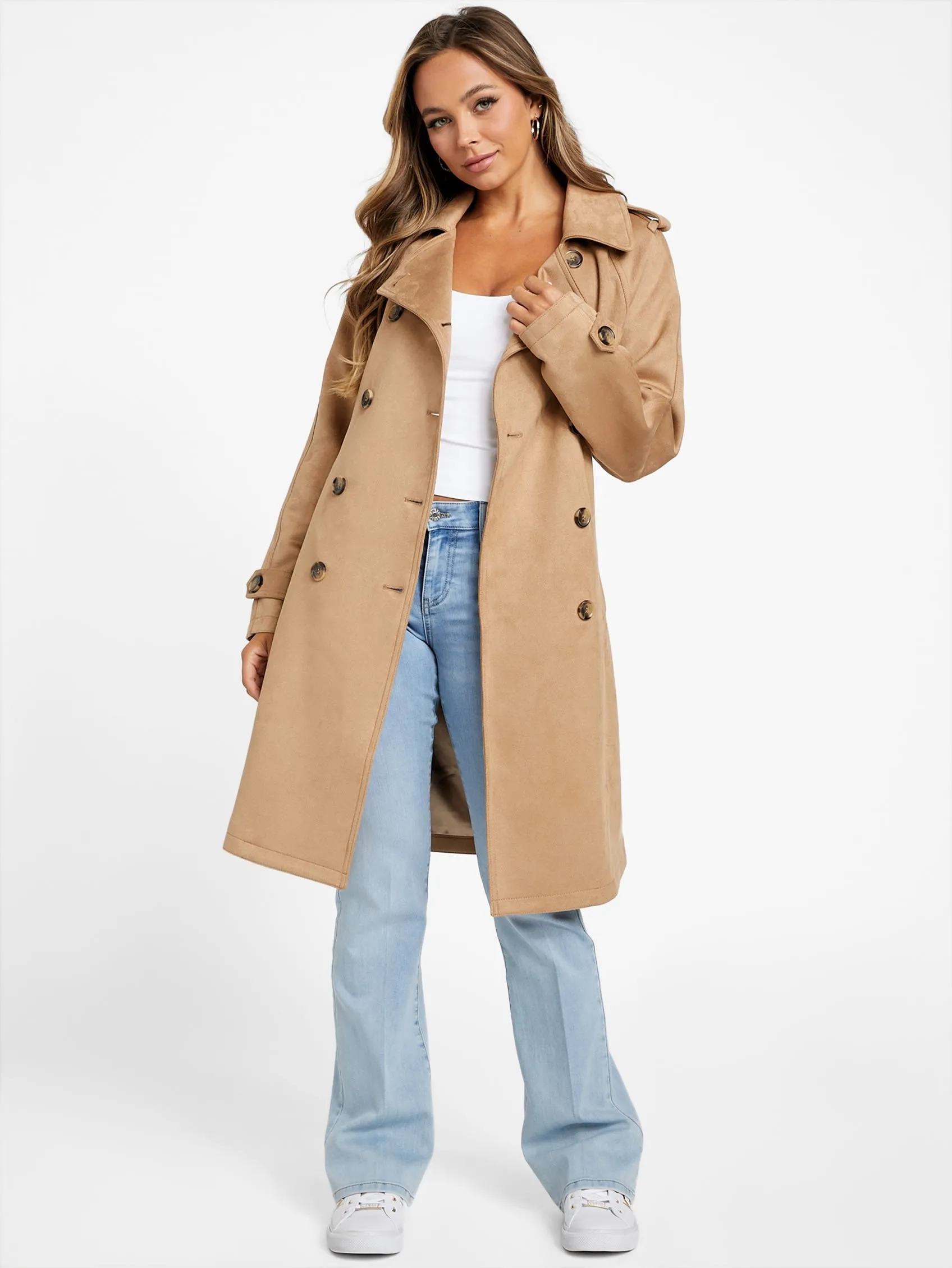 Leah Faux-Suede Trench Coat