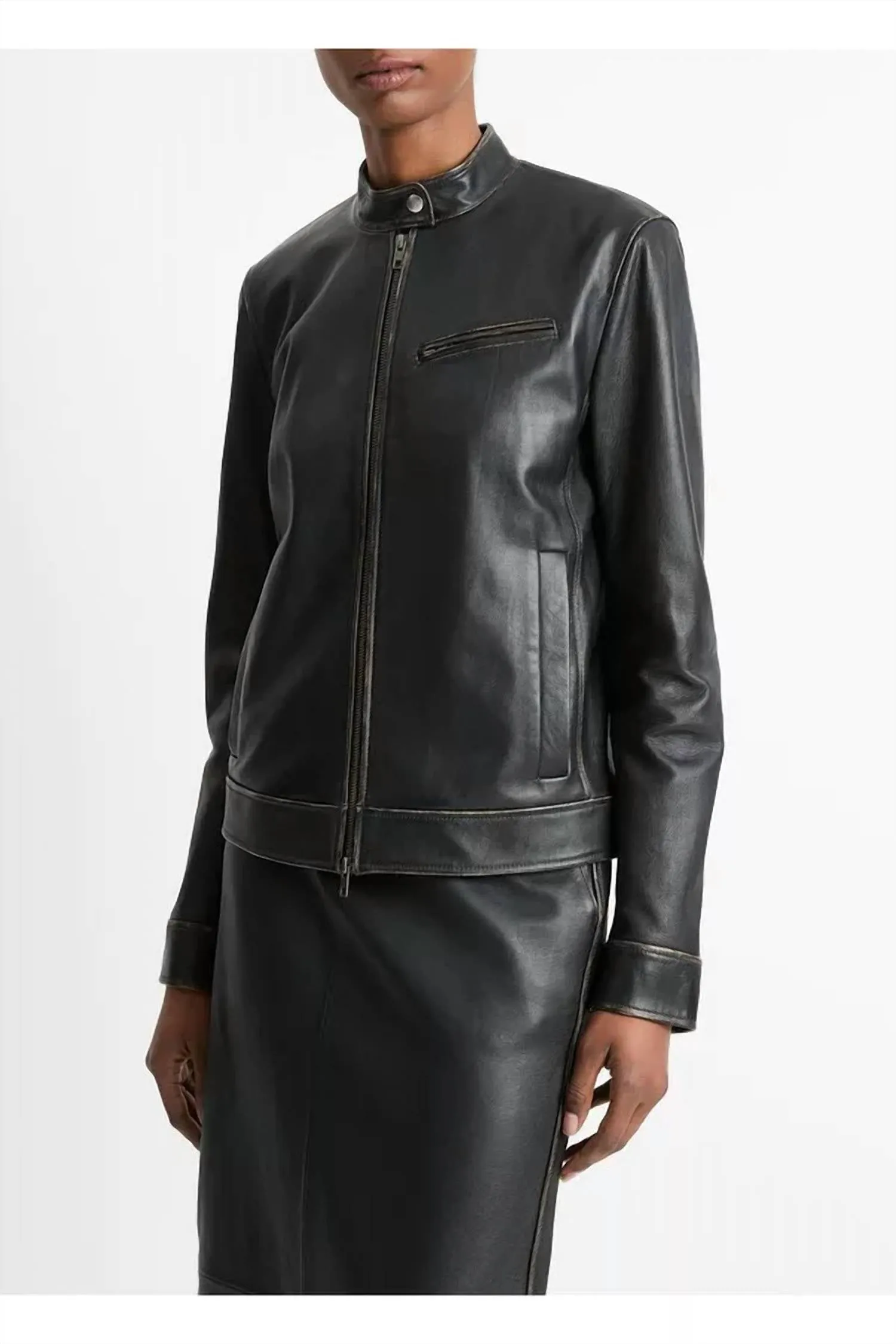 Leather Moto Jacket In Black