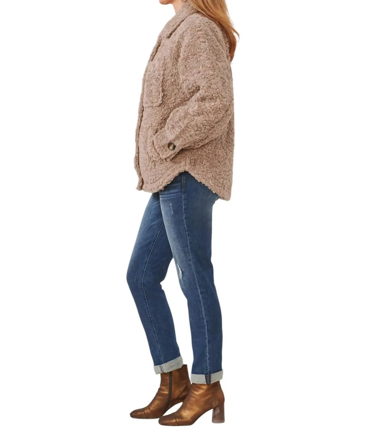 Long Blouson Raglan Sleeve Button Front Jacket In Portobello