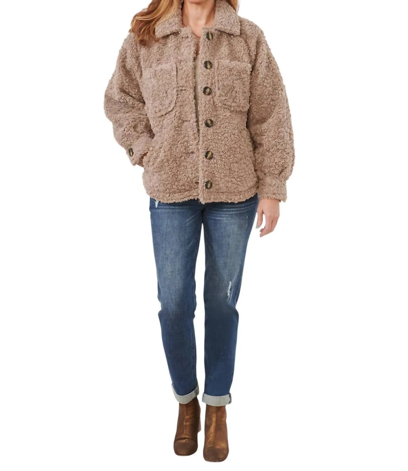 Long Blouson Raglan Sleeve Button Front Jacket In Portobello