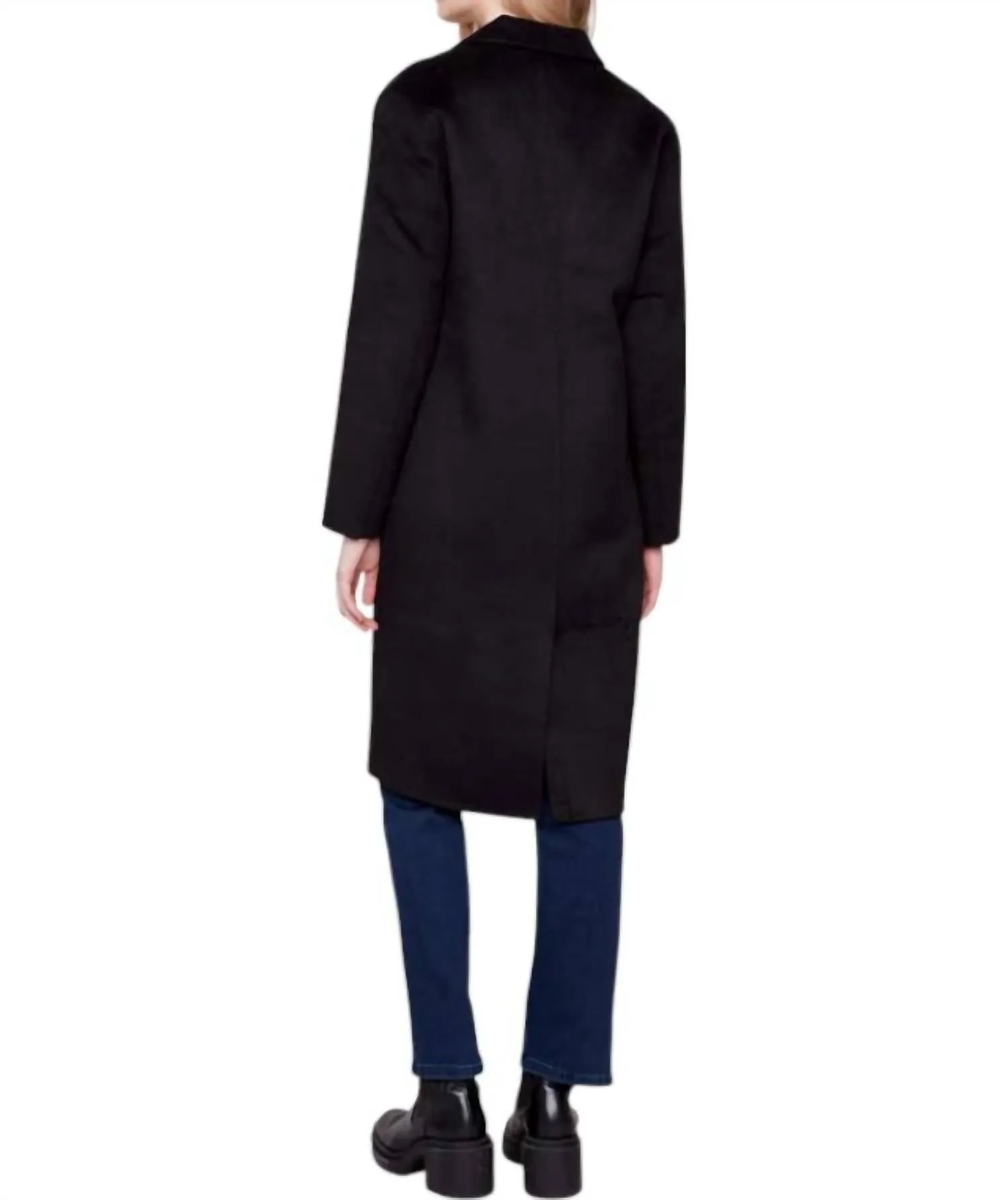 Long Boiled Wool Coat In Black