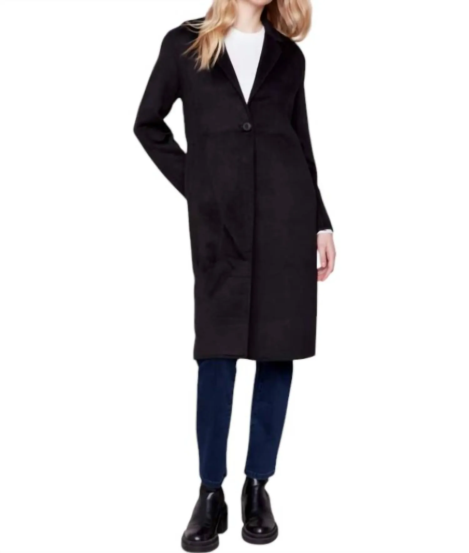 Long Boiled Wool Coat In Black