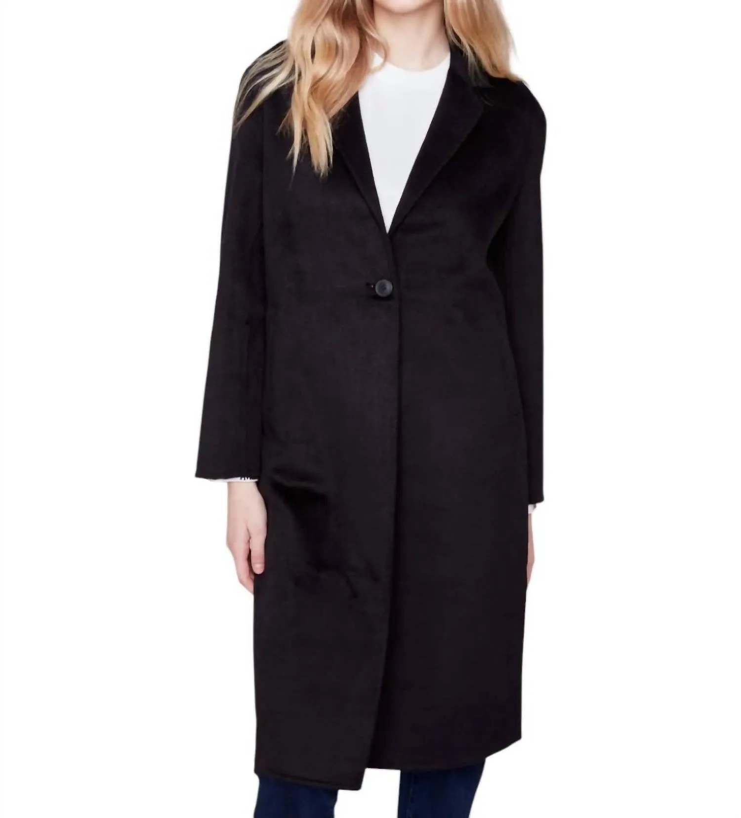 Long Boiled Wool Coat In Black
