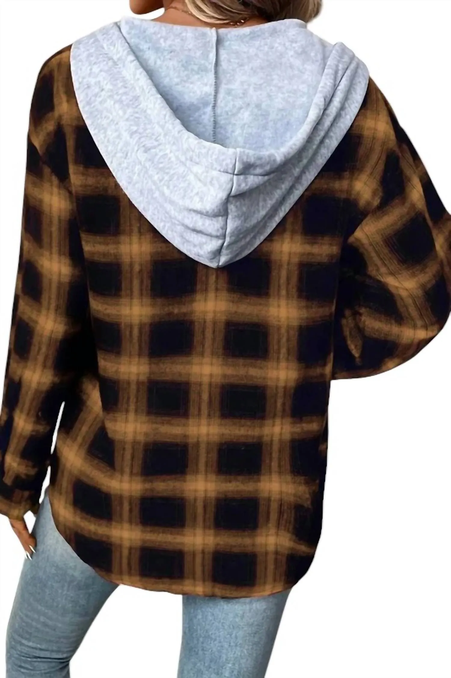 Mallory Plaid Hooded Shacket In Caramel
