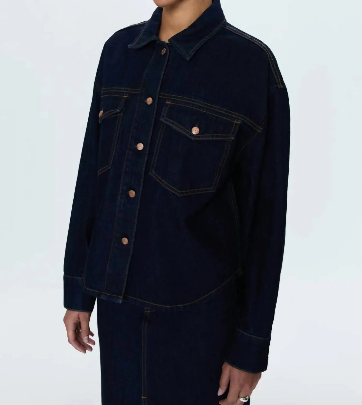 Mandy Denim Relaxed Shacket In Countdown