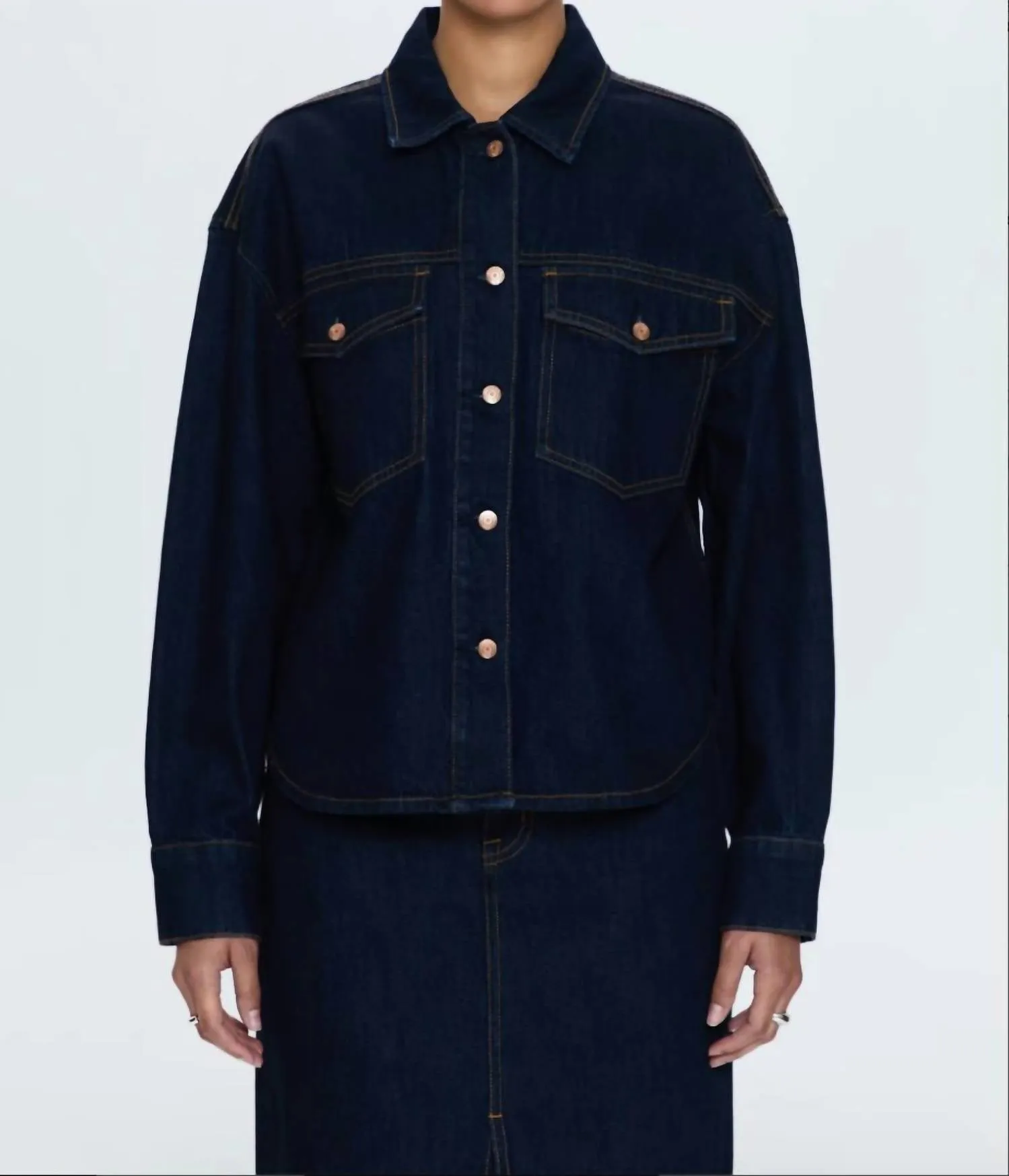 Mandy Denim Relaxed Shacket In Countdown