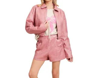 Marcy Faux Leather Jacket In Pink