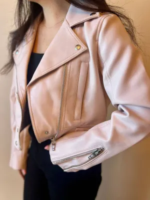 Melrose Vegan Leather Jacket In Pink