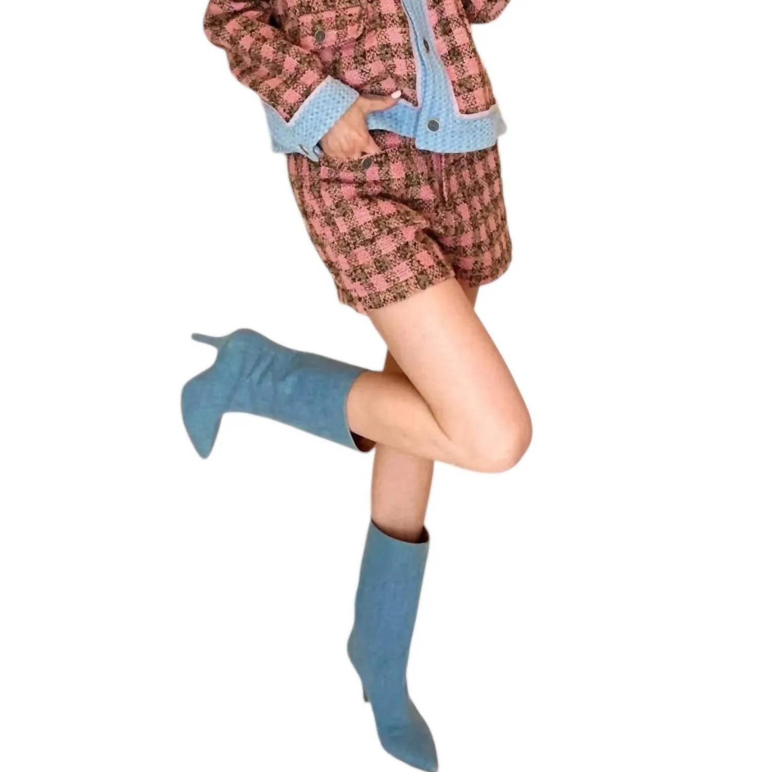 Mixed Tweed Jacket In Berry