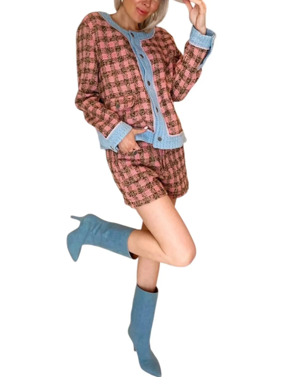 Mixed Tweed Jacket In Berry