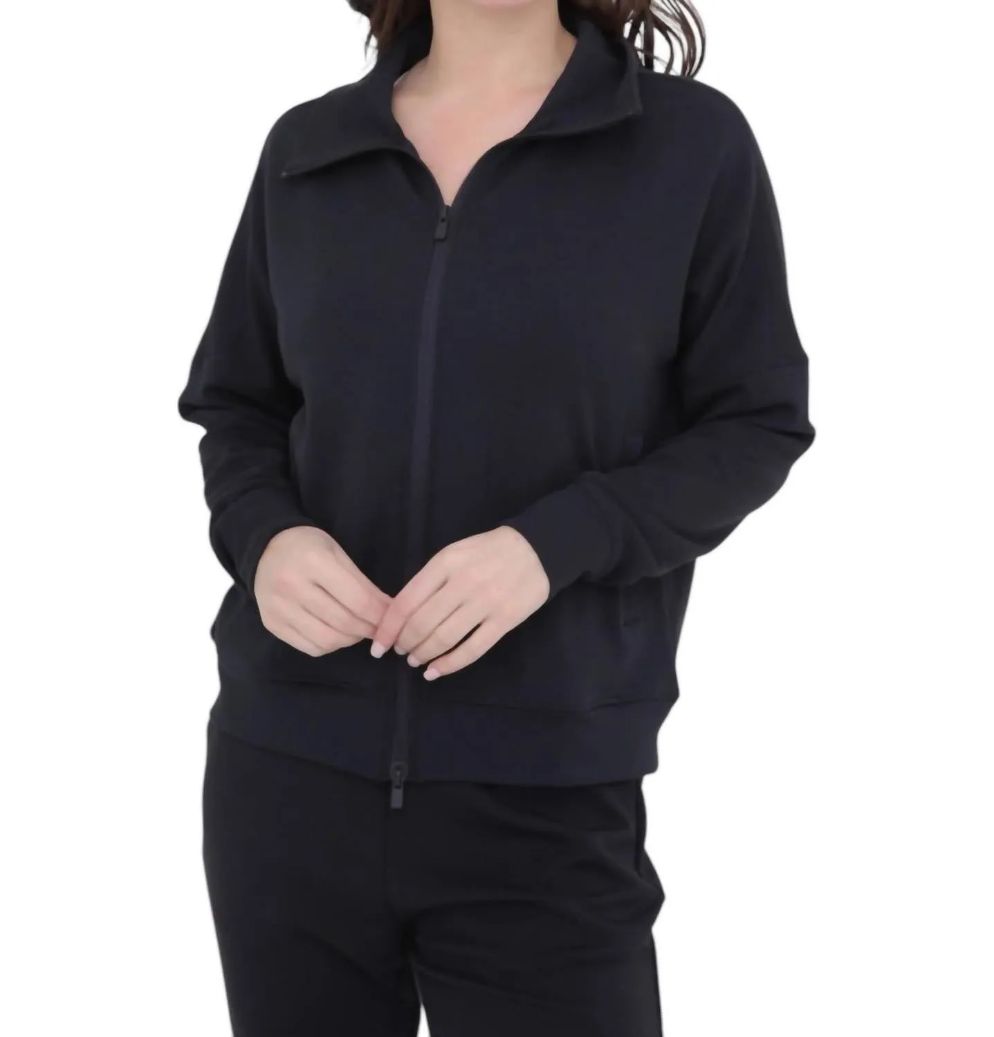 Modal Blend Zip-Up Jacket - Plus In Black