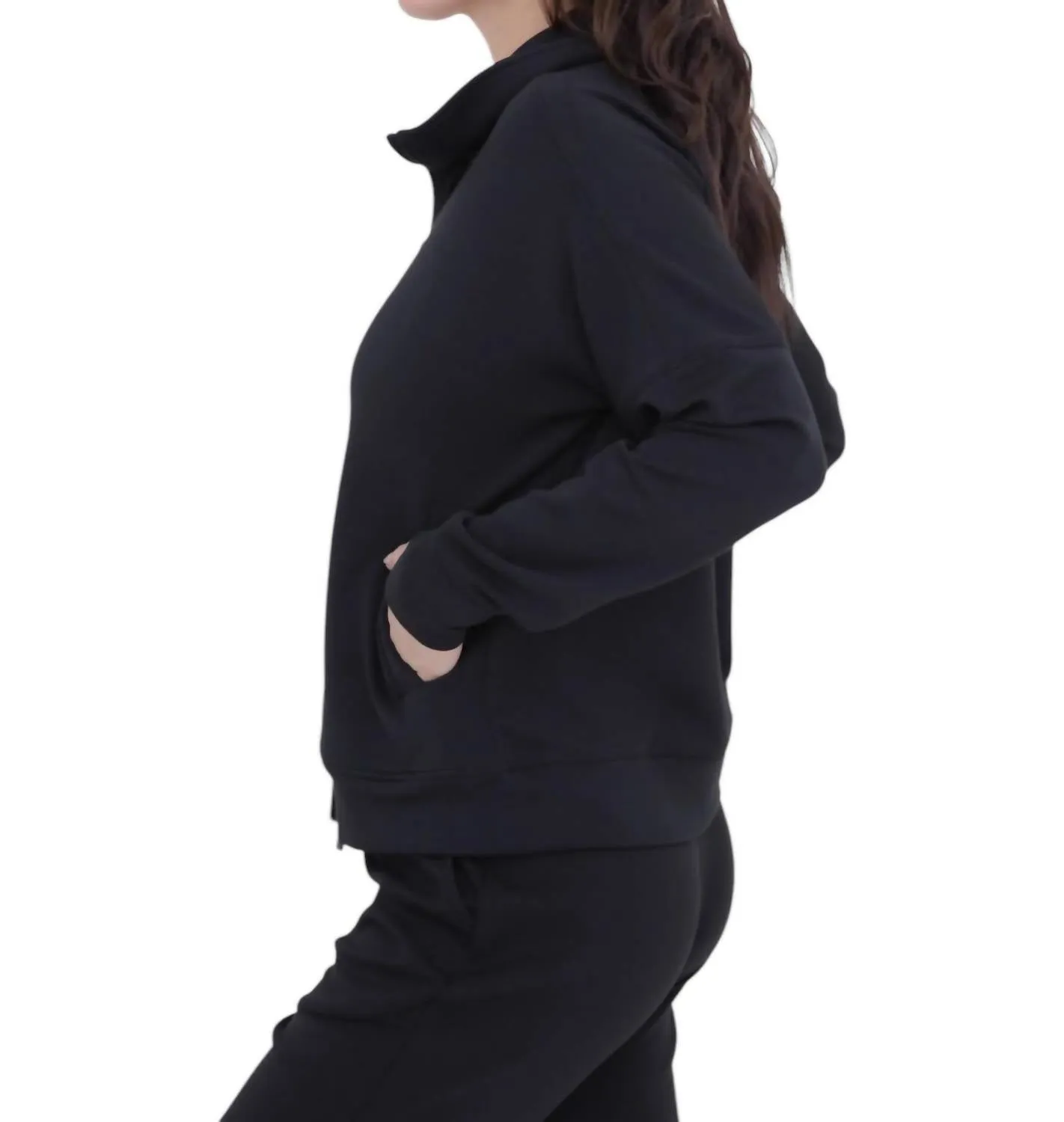 Modal Blend Zip-Up Jacket - Plus In Black