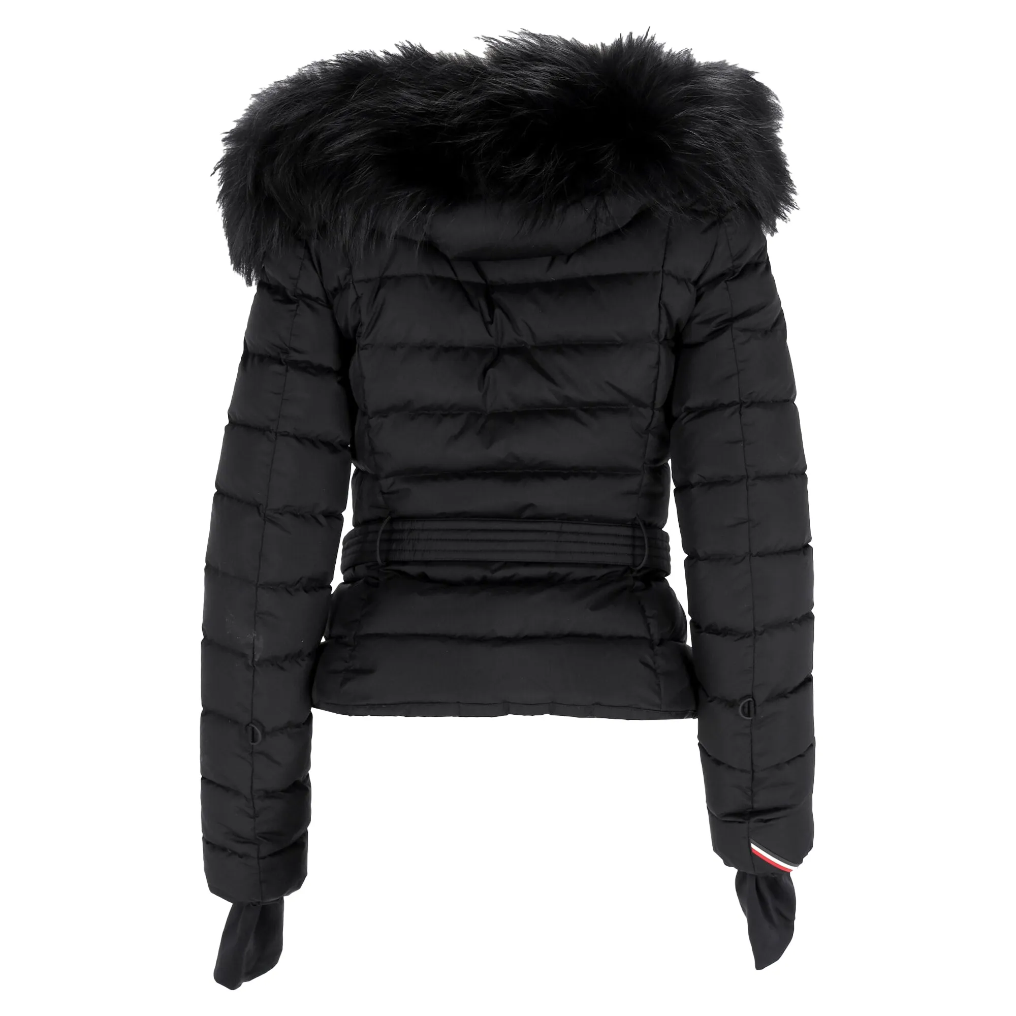 Moncler Grenoble Beverley Giubbotto Fur Hood Belted Puffer Jacket in Black Nylon