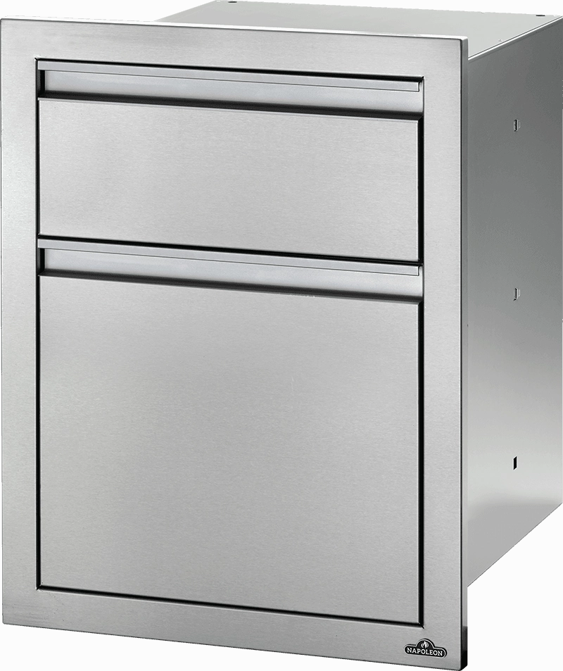 Napoleon Bbq BI18241W 18" X 24" Double Drawer: Waste Bin , Stainless Steel Storage,outdoor grill storage cabinet