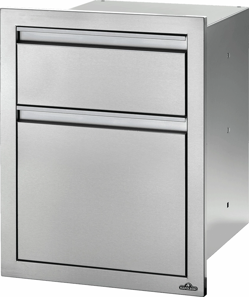 Napoleon Bbq BI18242DR 18" X 24" Double Drawer: Large And Standard , Stainless Steel Storage,outdoor grill storage cabinet