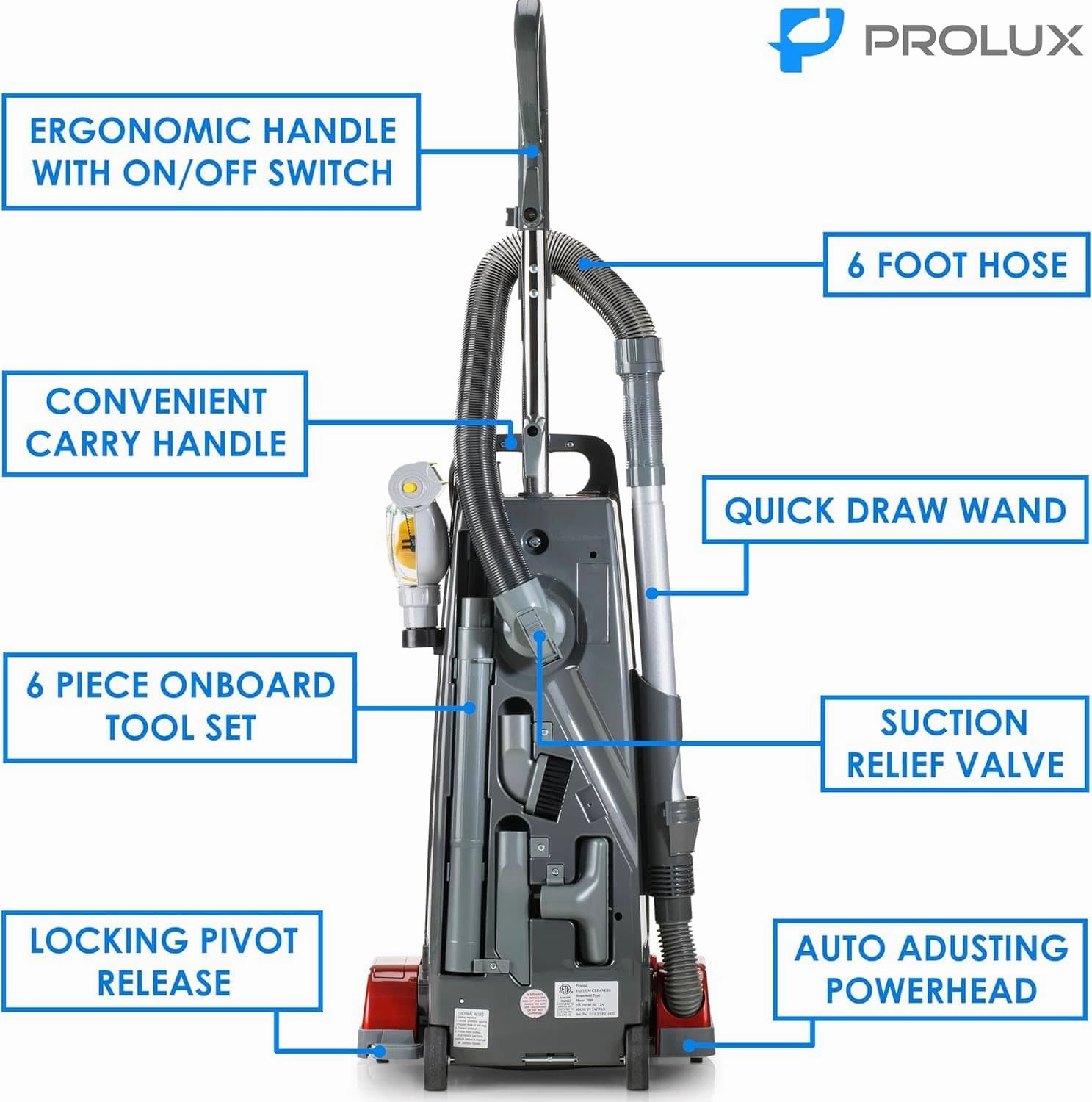 New Prolux 9000 Upright Sealed HEPA vacuum with 12 AMP Motor on board tools and 7 Year Warranty!