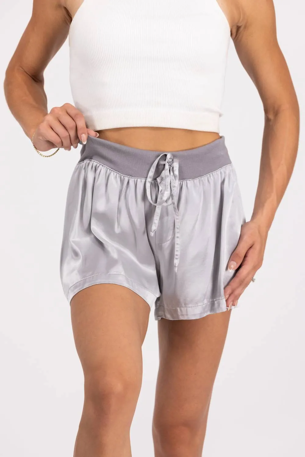 Nights In Dark Satin Shorts In Dark Silver