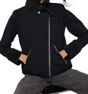 No Limits Sherpa Heart Moto Jacket In Black