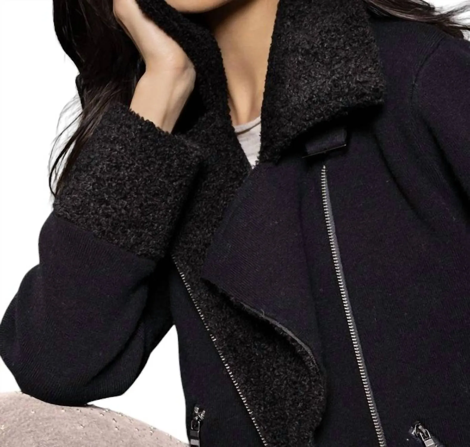 No Limits Sherpa Heart Moto Jacket In Black