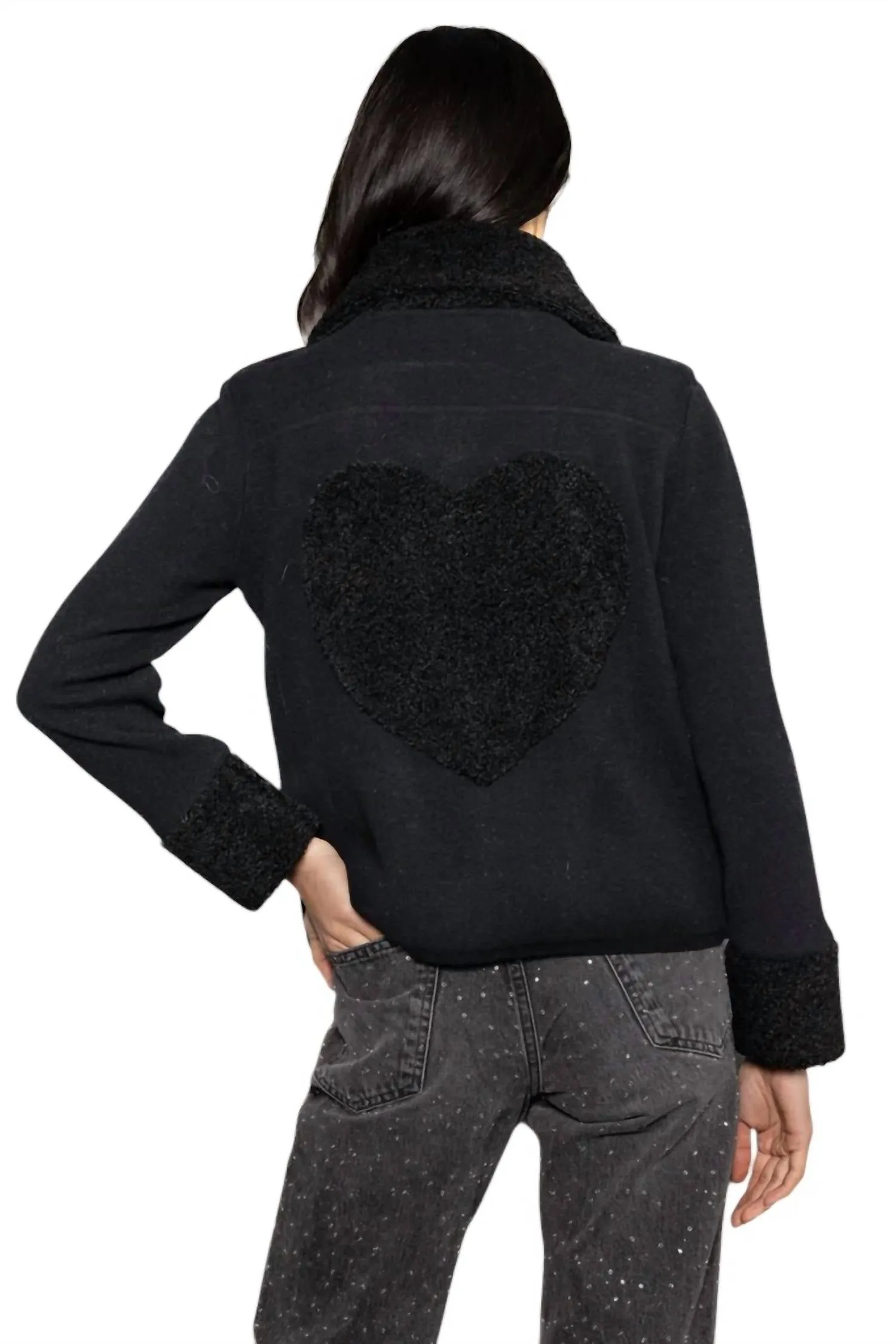 No Limits Sherpa Heart Moto Jacket In Black