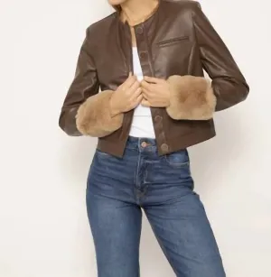 Nola Fur Cuff Lady Jacket In Brown