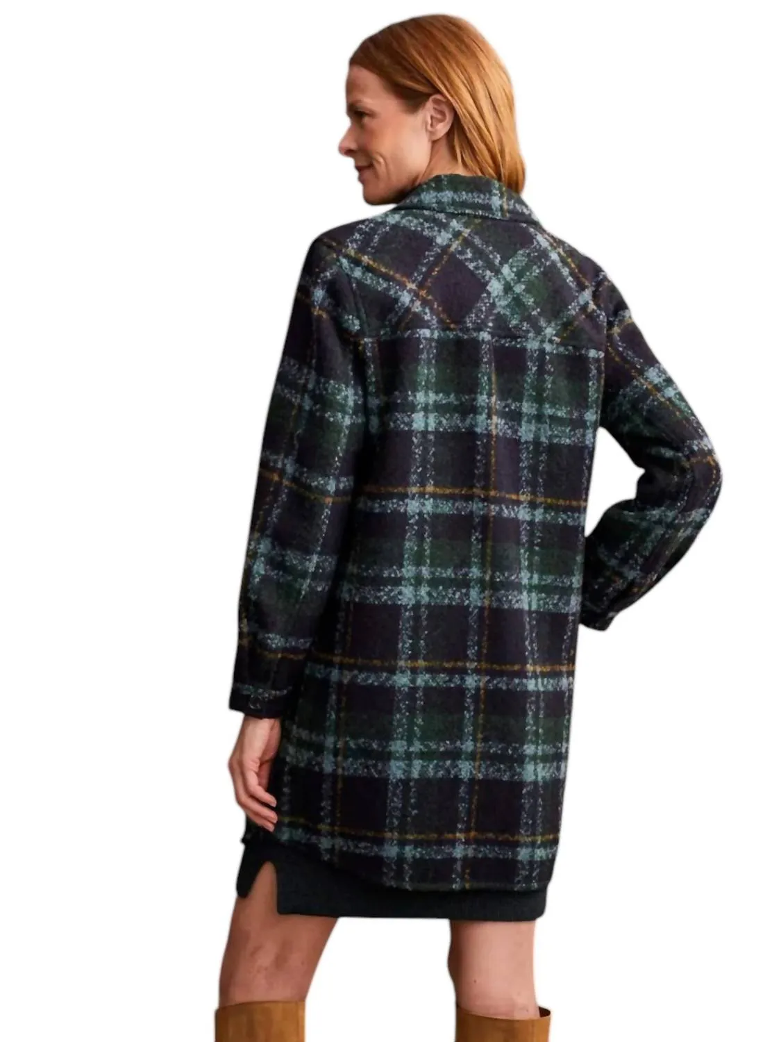 Notch Collar Boucle Plaid Jacket In Black