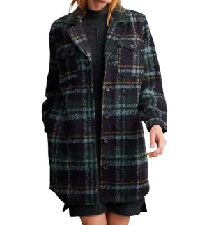 Notch Collar Boucle Plaid Jacket In Black