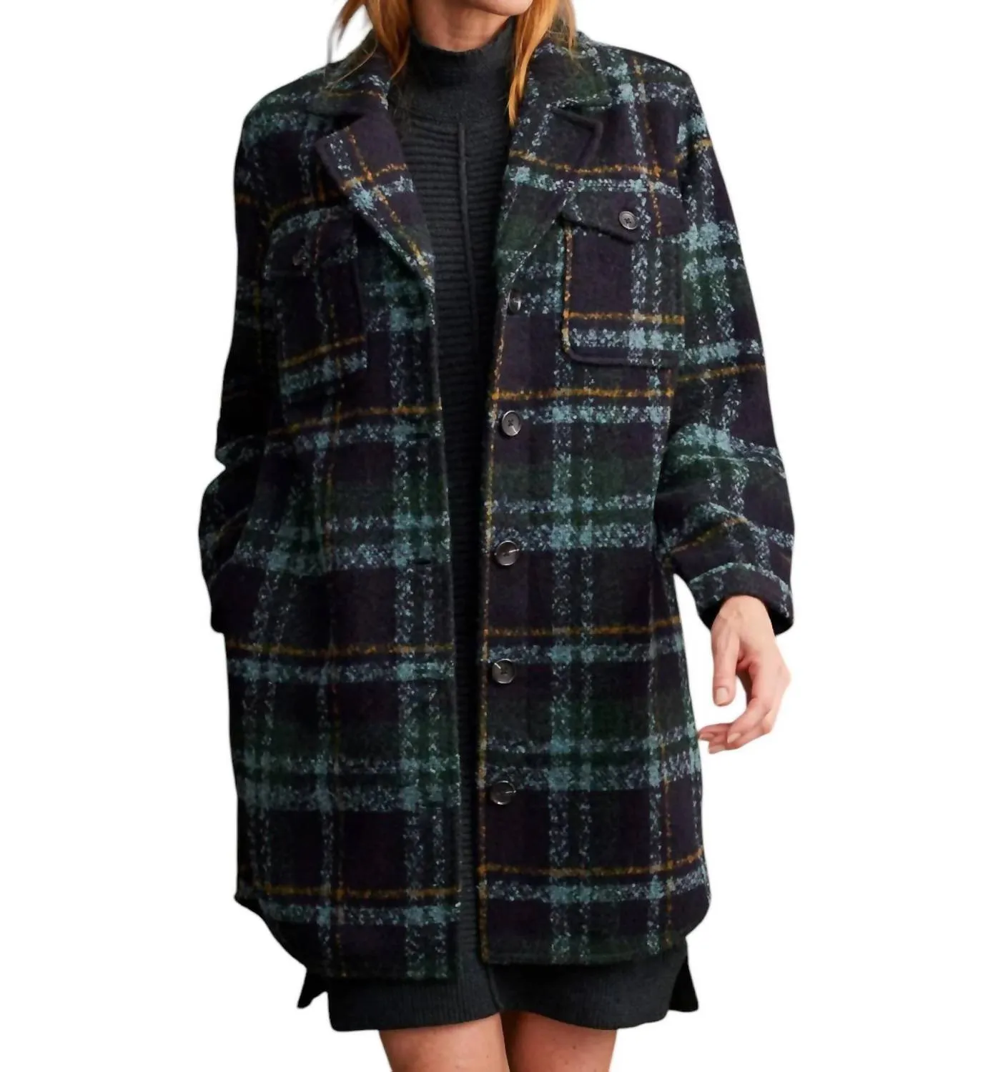 Notch Collar Boucle Plaid Jacket In Black