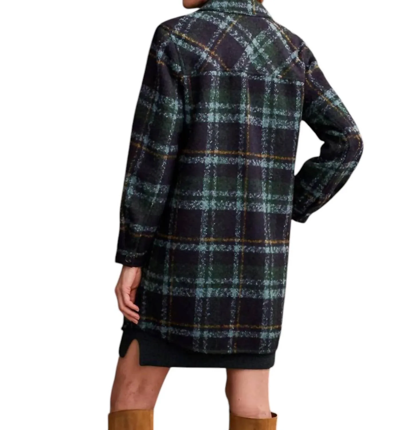Notch Collar Boucle Plaid Jacket In Black
