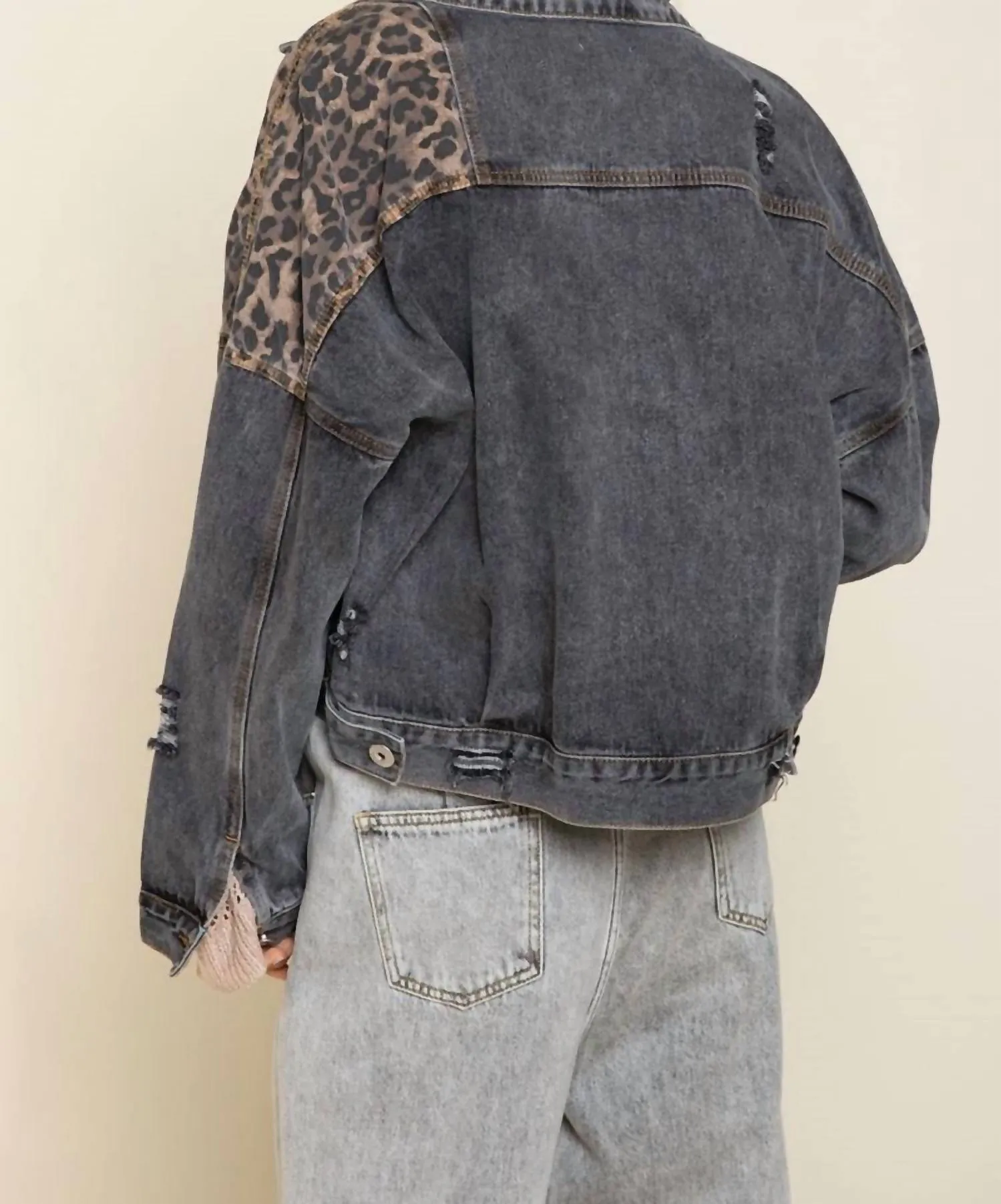 Off Duty Leopard Denim Jacket In Charcoal