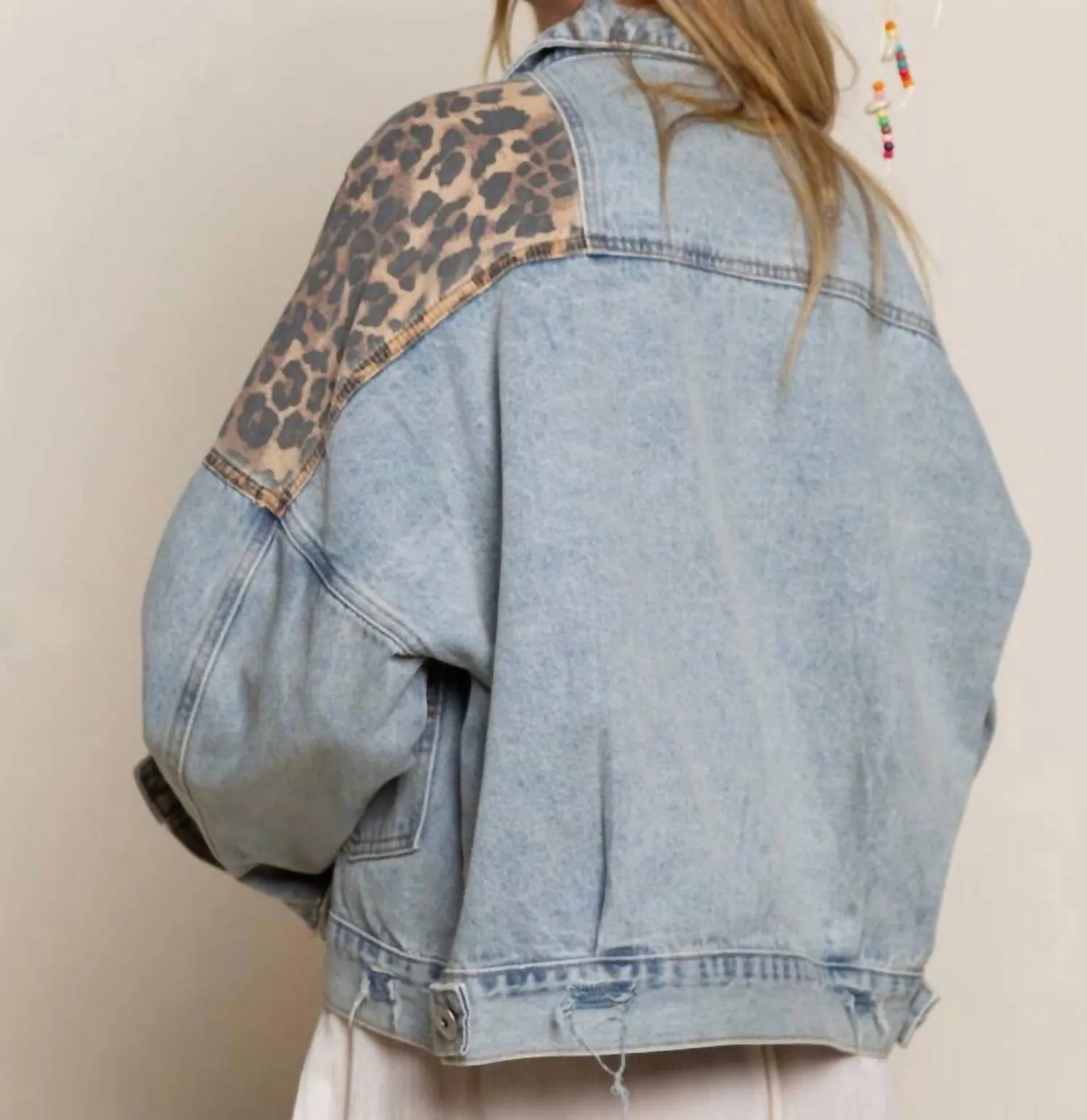 Off Duty Leopard Denim Jacket In Light Wash