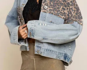 Off Duty Leopard Denim Jacket In Light Wash